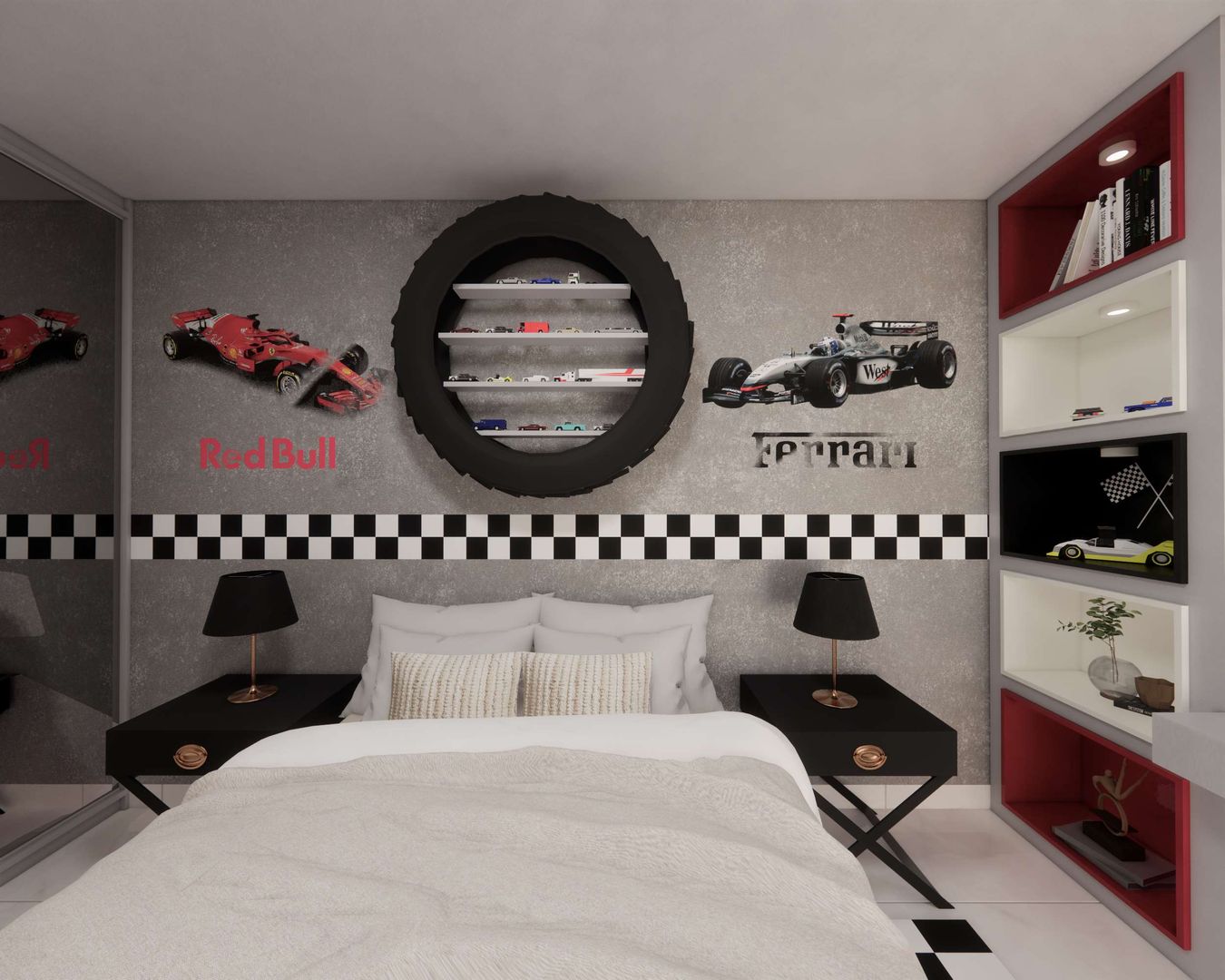 As Cores do Pódio: Vermelho, Prata e Preto como Base do Seu Refúgio Speed - inspiração 1