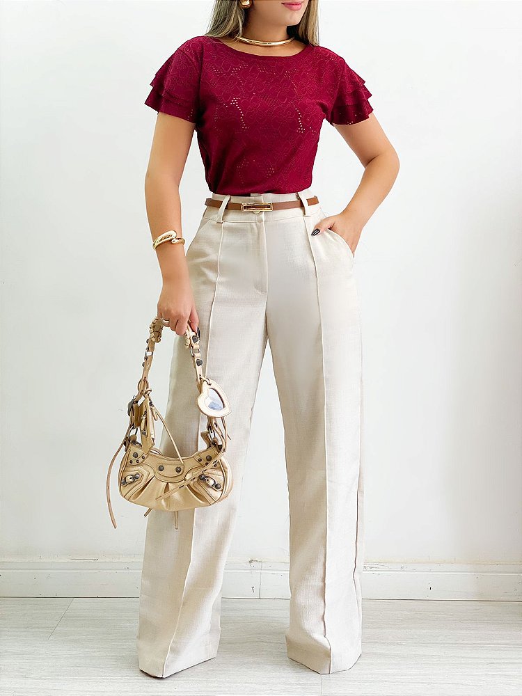 Toque Romântico: Calça de Linho com Blusa de Seda - inspiração 1