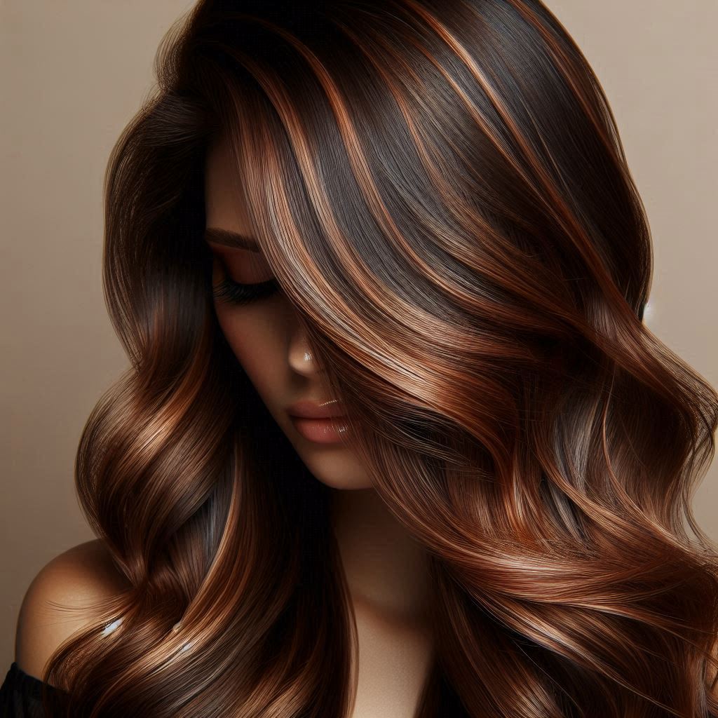 custo morena iluminada cobre cabelo liso salão