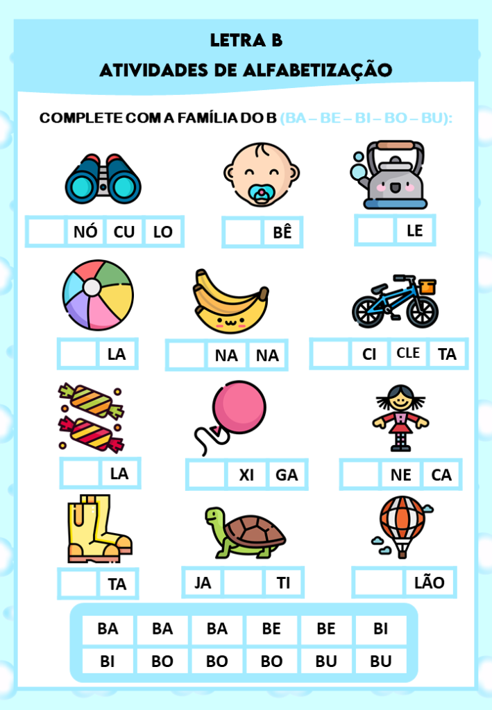 ideias de atividades com a letra b para educação infantil