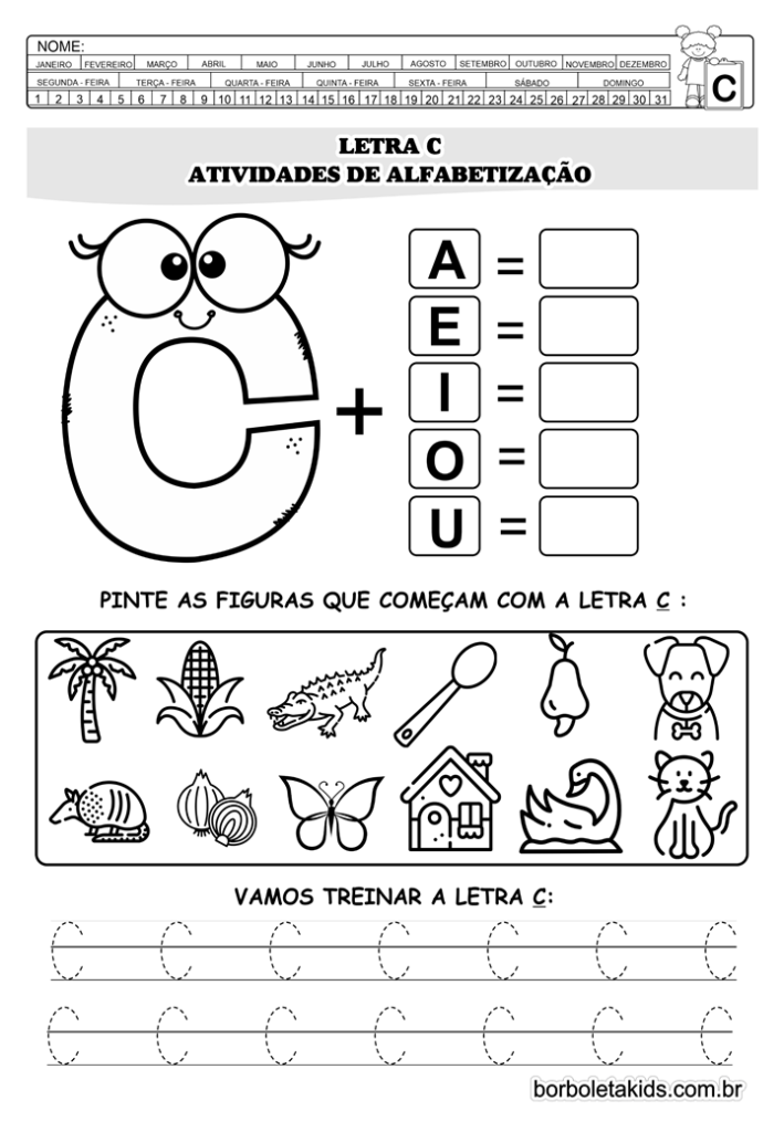atividade com a letra c para alfabetização