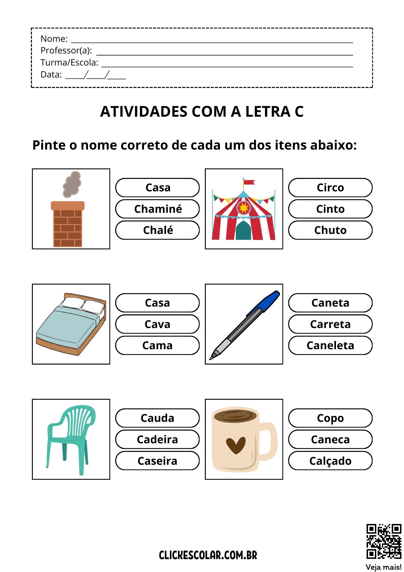 atividades divertidas com a letra c para alfabetização