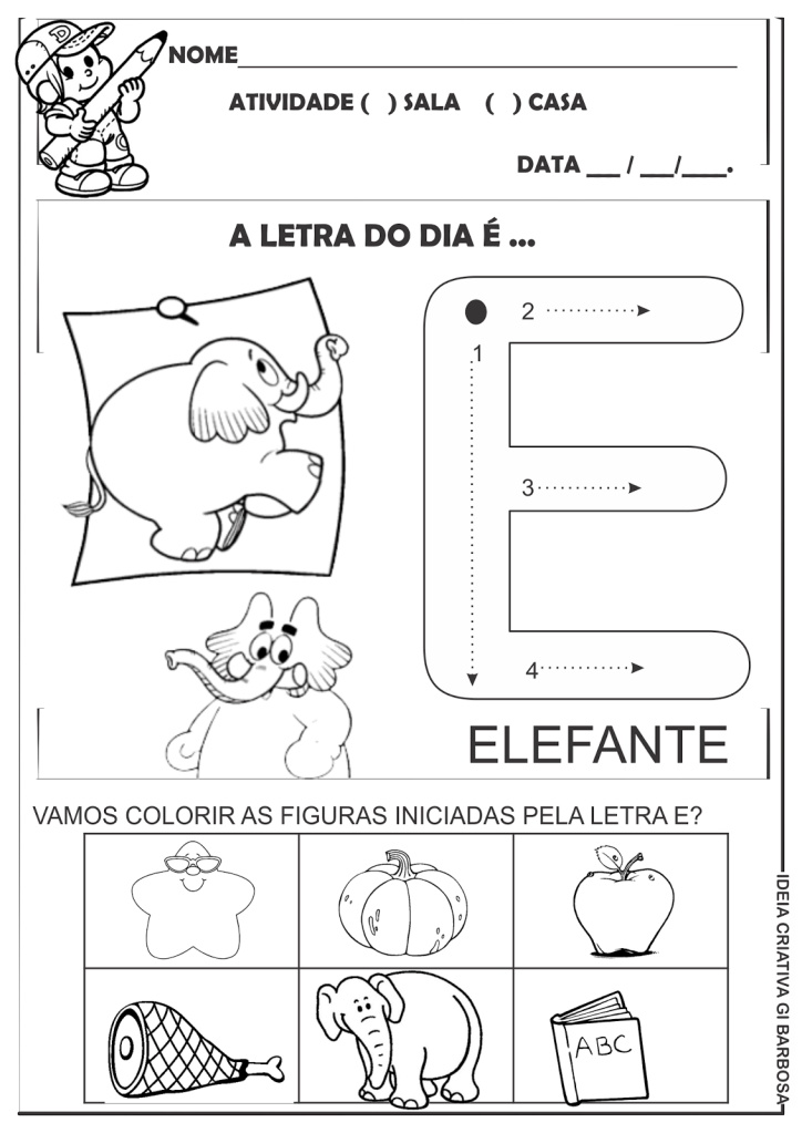 atividade com a letra e