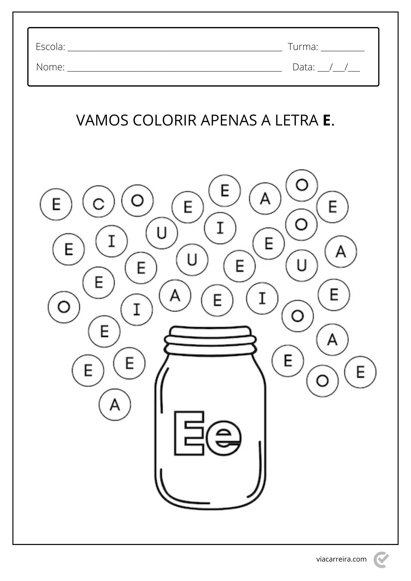 atividade com a letra e