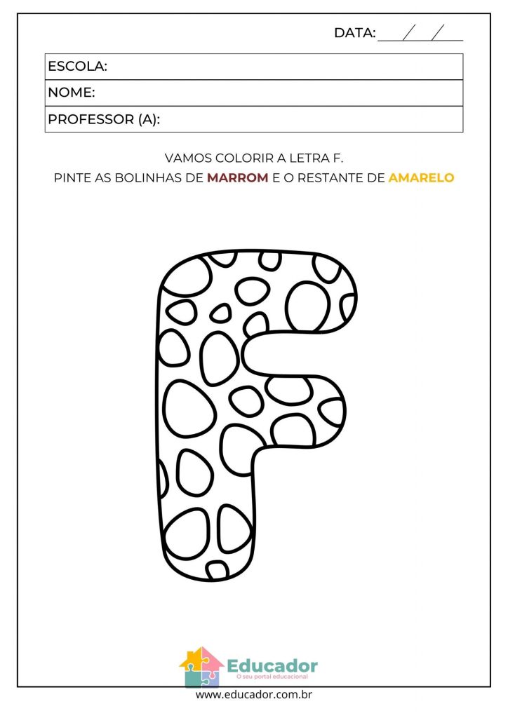 custo de materiais para atividades com a letra f