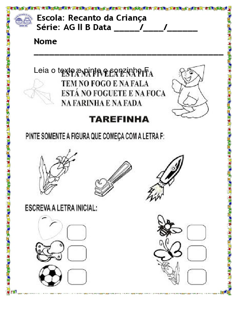 atividade com a letra f educação infantil