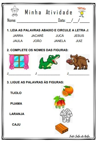 custo de materiais para atividades com a letra j na educação infantil