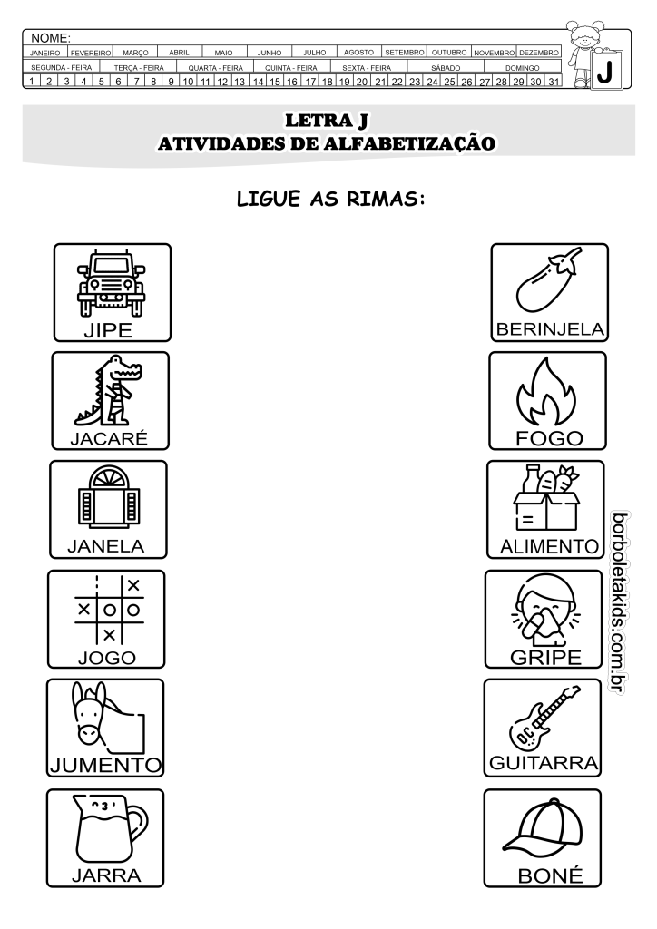 atividade com a letra j para educação infantil