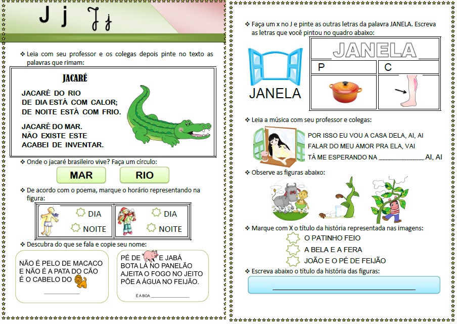 atividade com a letra j para educação infantil