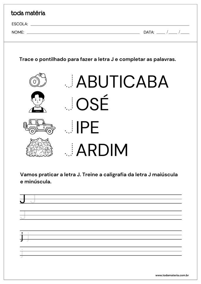 atividade com a letra j para educação infantil