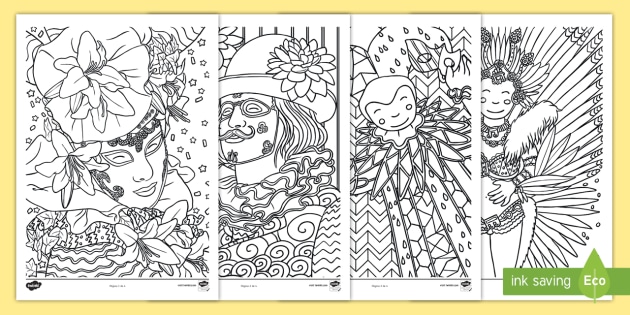 desenhos de carnaval para colorir vs. atividades de colagem