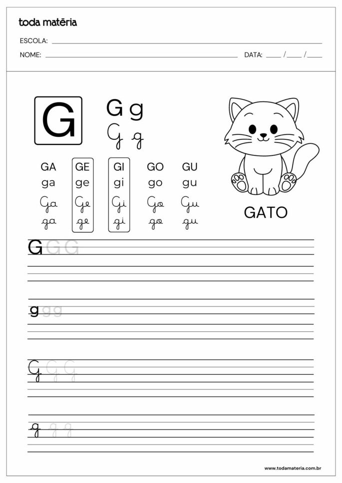 custo de materiais educativos para ensinar a letra g