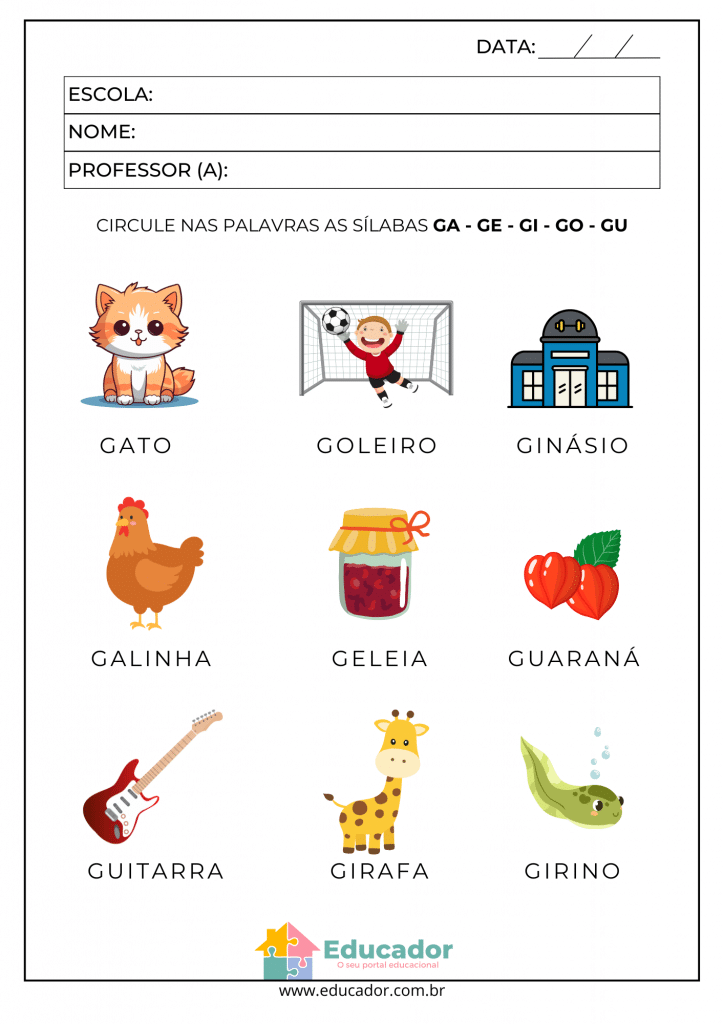 atividades divertidas com a letra g para alfabetizar