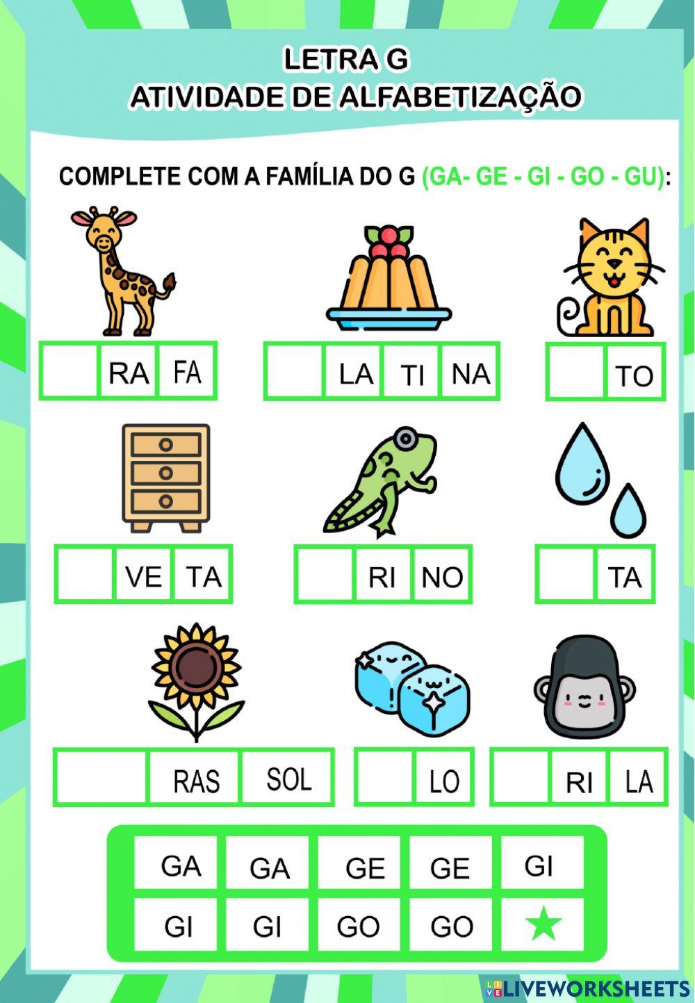 custo de materiais educativos para ensinar a letra g