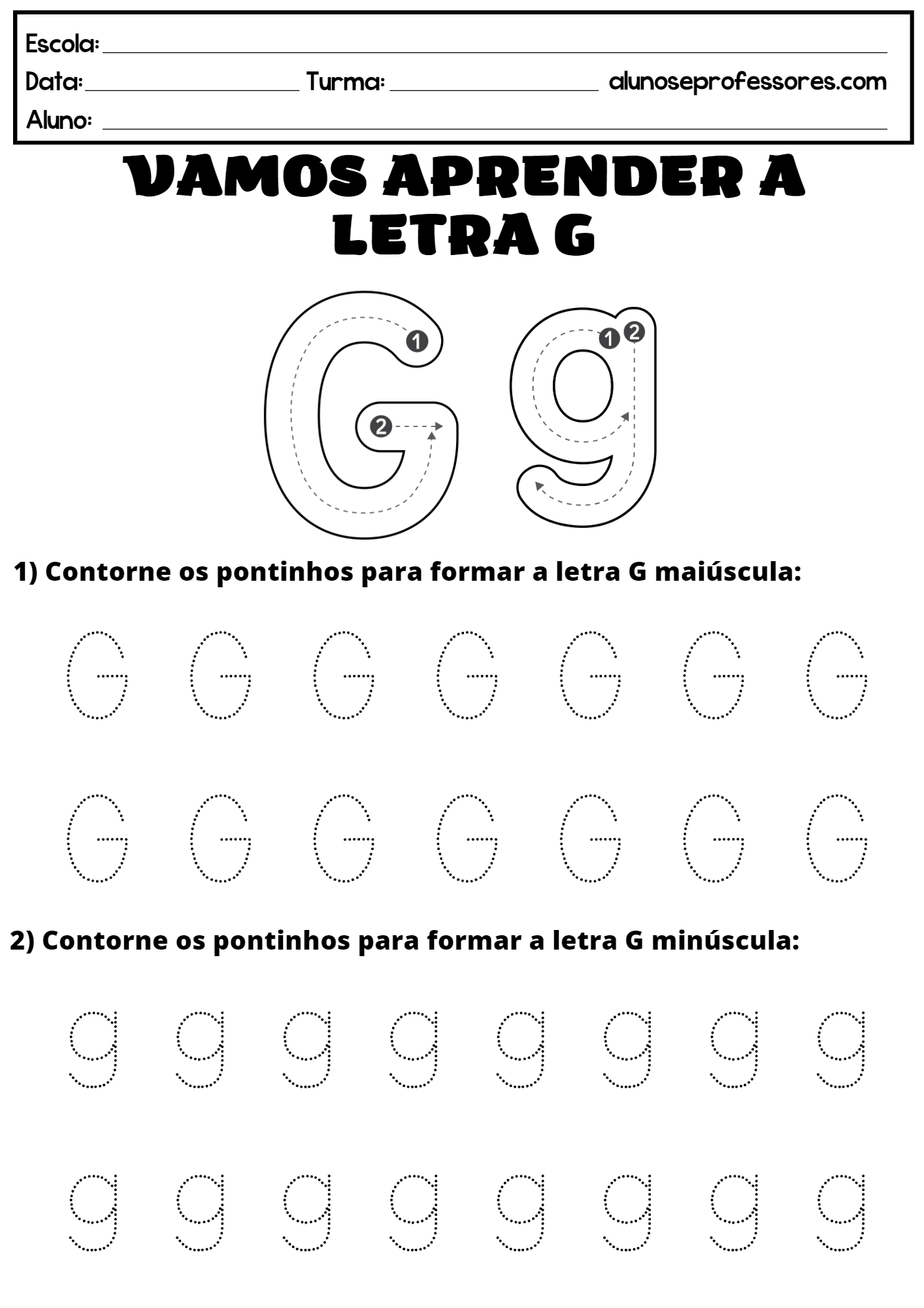 atividades divertidas com a letra g para alfabetizar