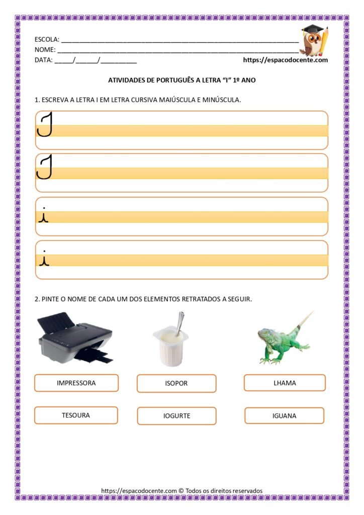 atividades com a letra i para alfabetização