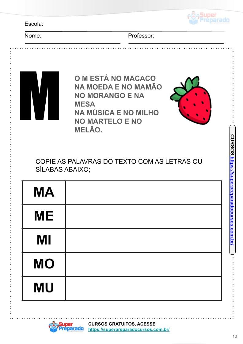 como usar a letra m em frases para crianças de 7 anos