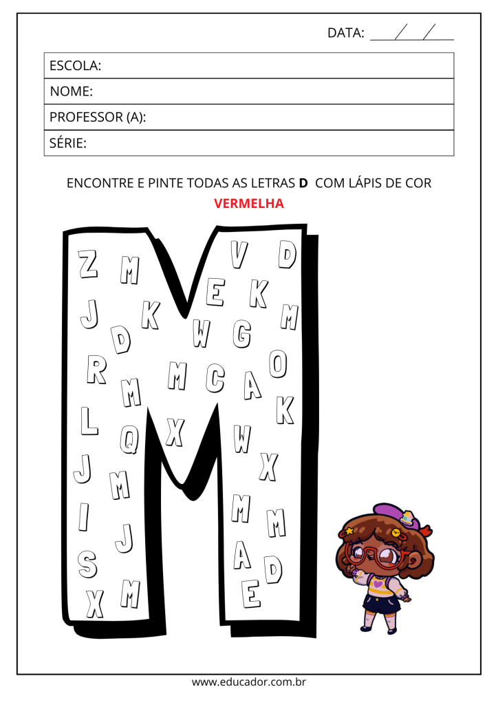 custo de materiais para atividades com a letra m