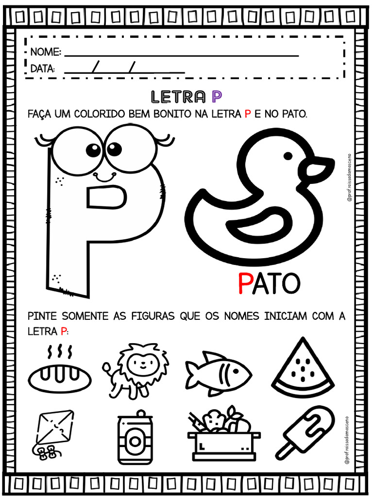 atividades com a letra p educação infantil