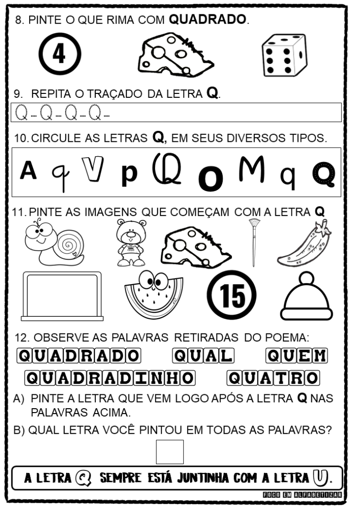 atividades com a letra q para imprimir para crianças de 4 anos