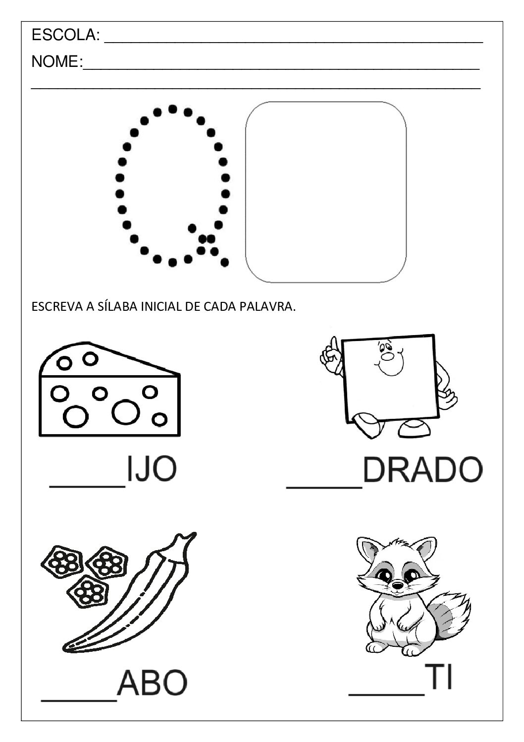 atividades com q para imprimir vs atividades digitais