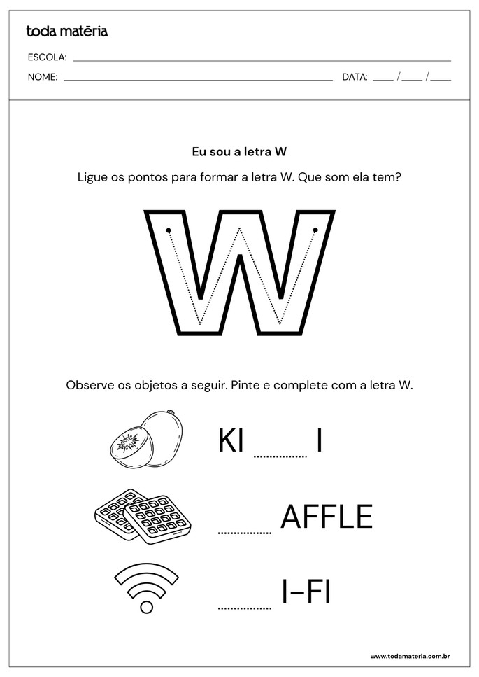 atividades com a letra w