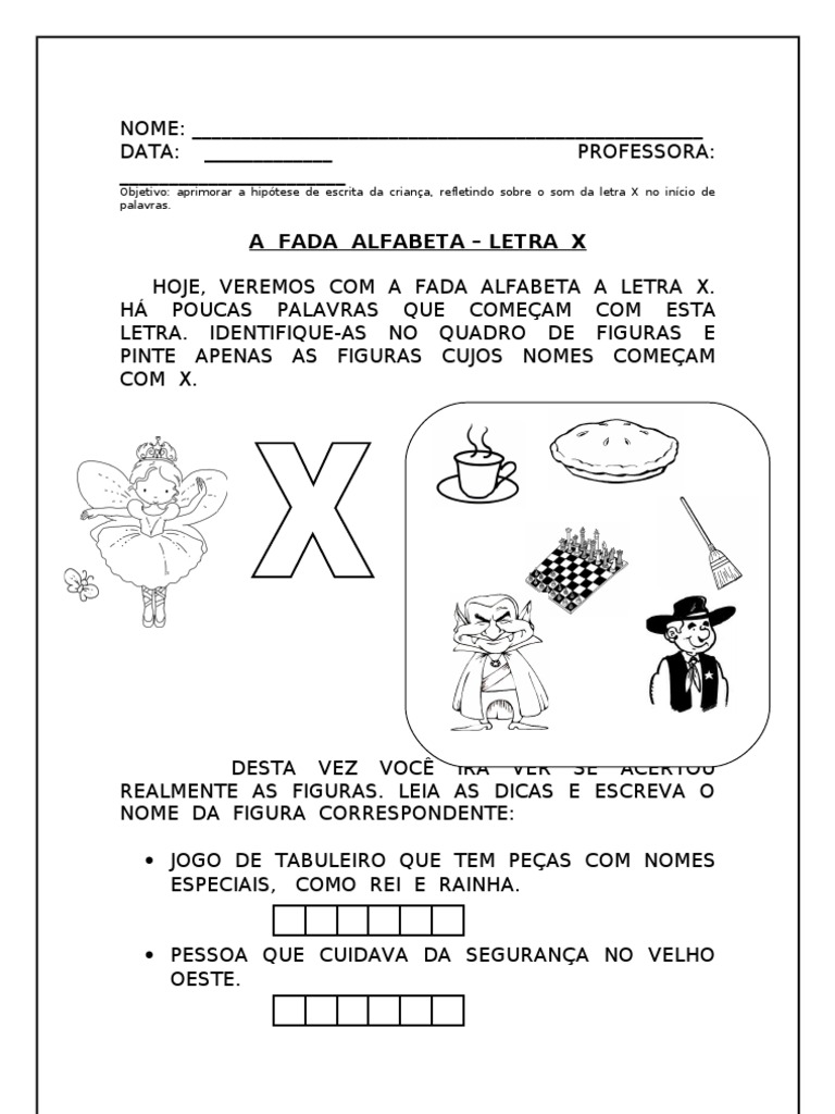custo de materiais para atividades com a letra x