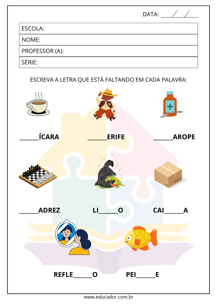 atividades com a letra x para educação infantil