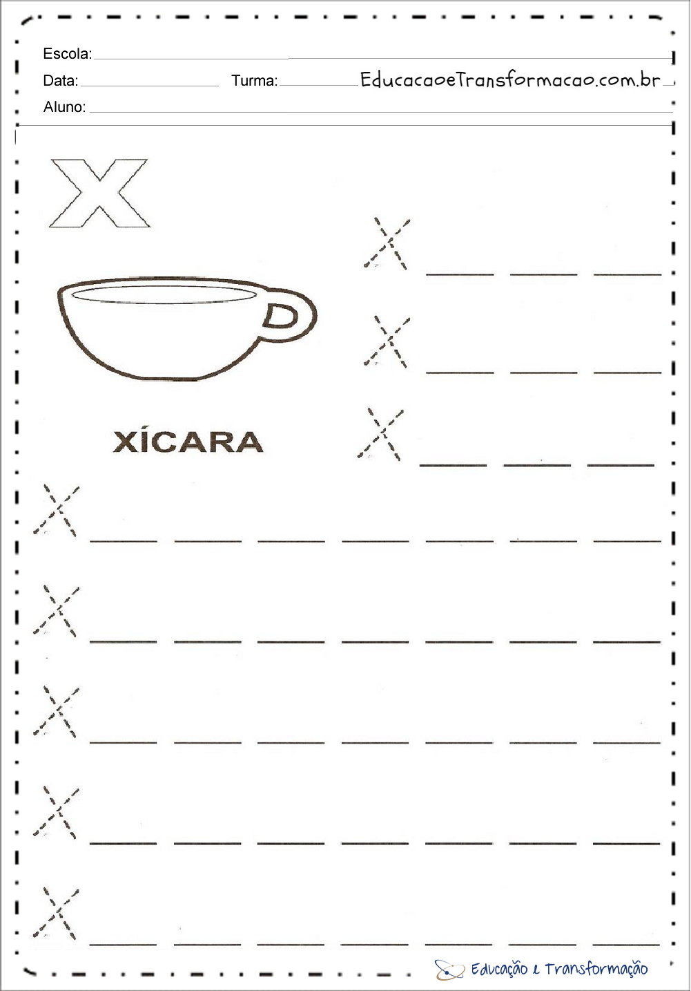 custo de materiais para atividades com a letra x