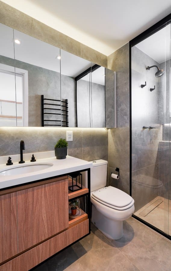 banheiro com decoracao de concreto