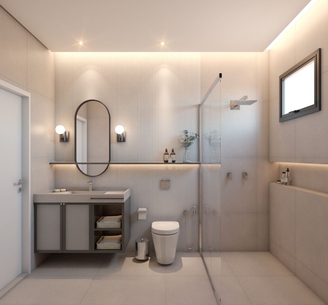 banheiro com decoracao de concreto