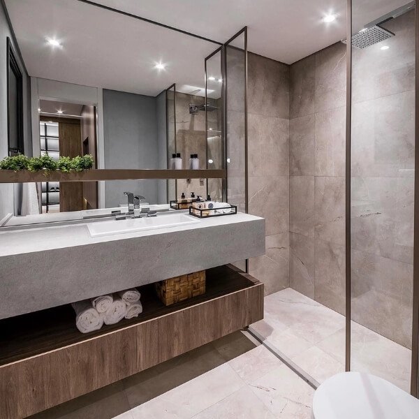 banheiro com decoracao de concreto