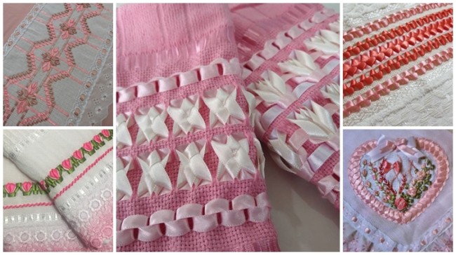 bordado com fita de cetim