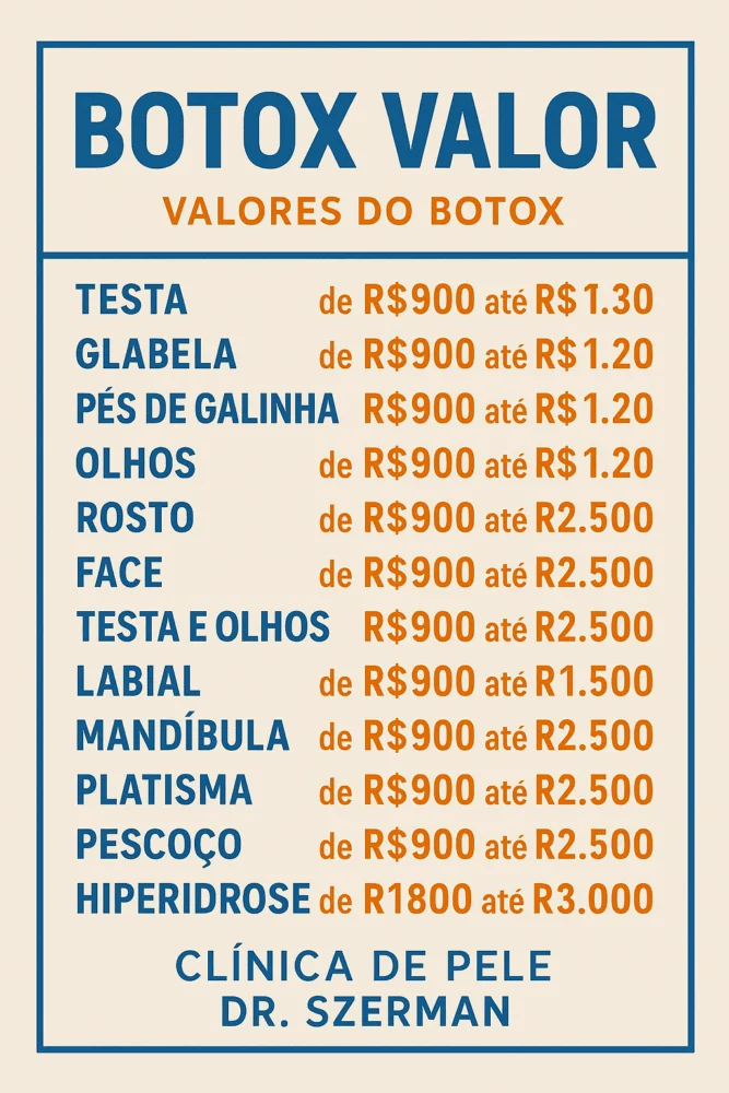 Botox facial preço por aplicação 2026