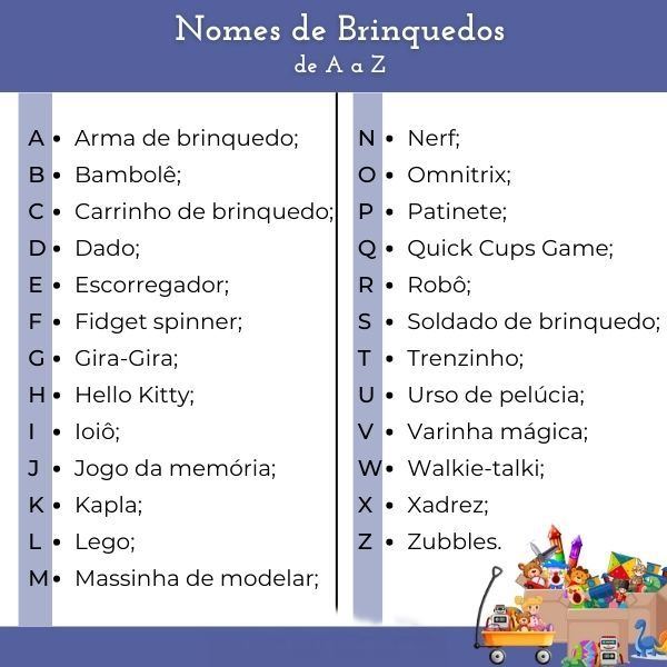 lista de brinquedos que começam com p para festa infantil