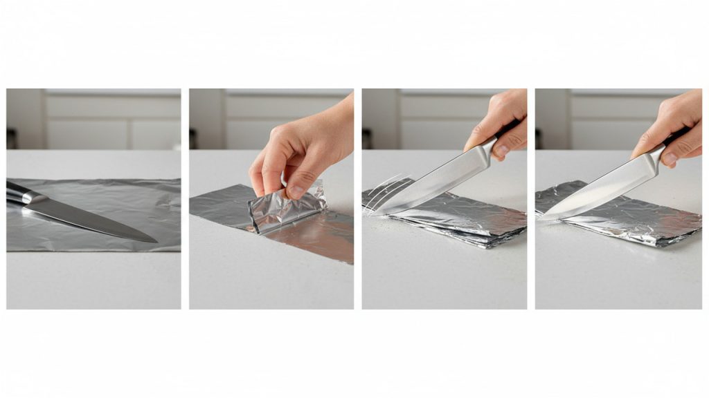 como afiar lamina do processador com papel aluminio