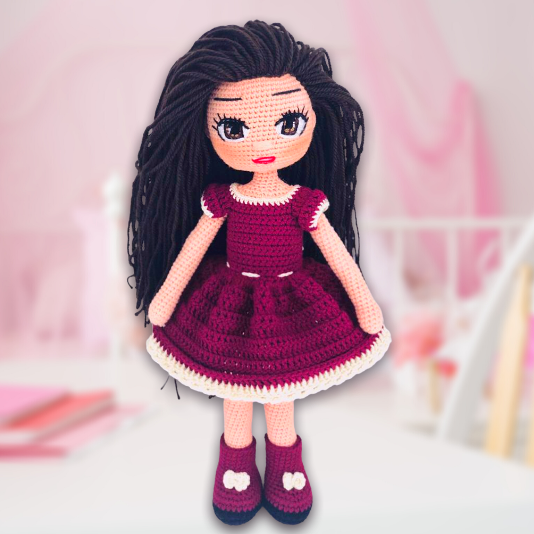 como colocar cabelo em boneca amigurumi