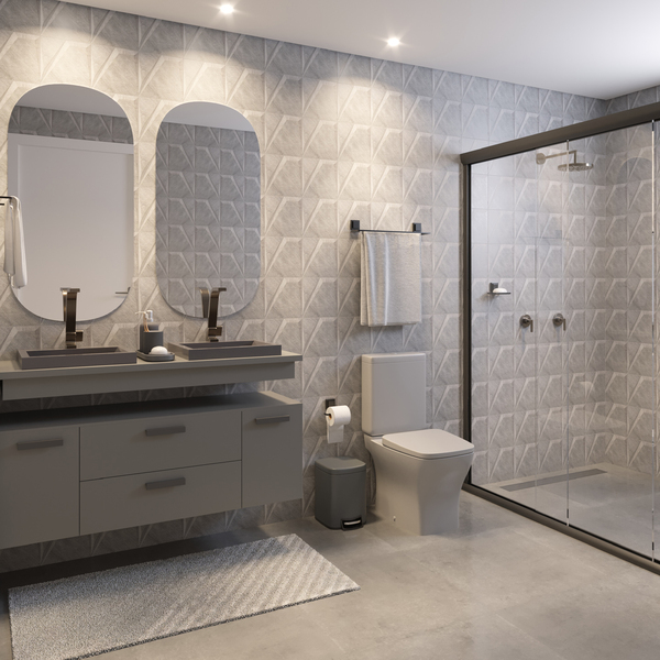 decoração de banheiro cinza