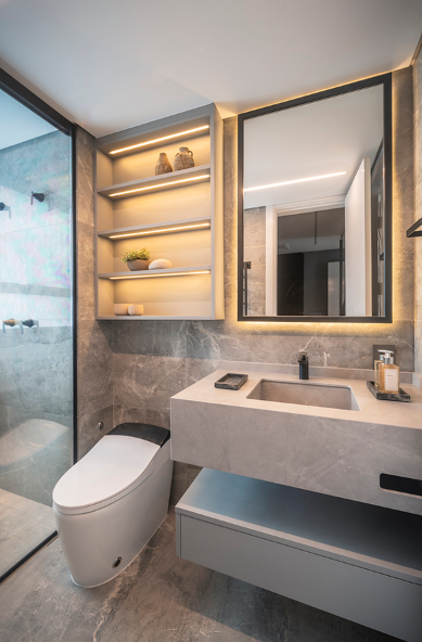 decoração de banheiro cinza