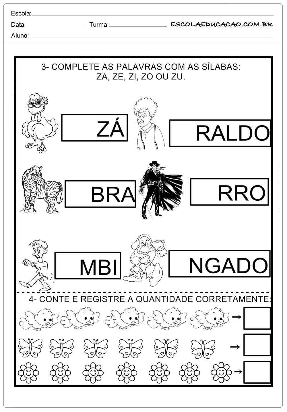 custo de apostilas com atividades da letra z
