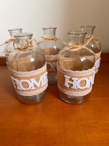 garrafas de vidro decoradas com juta