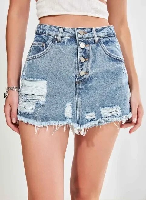 looks com saia jeans destroyed