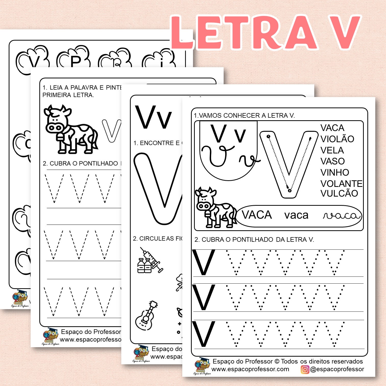 material escolar com a letra v