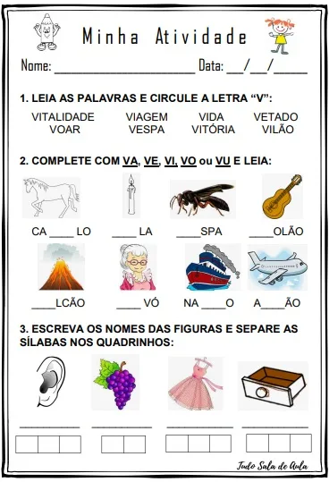 material escolar com a letra v