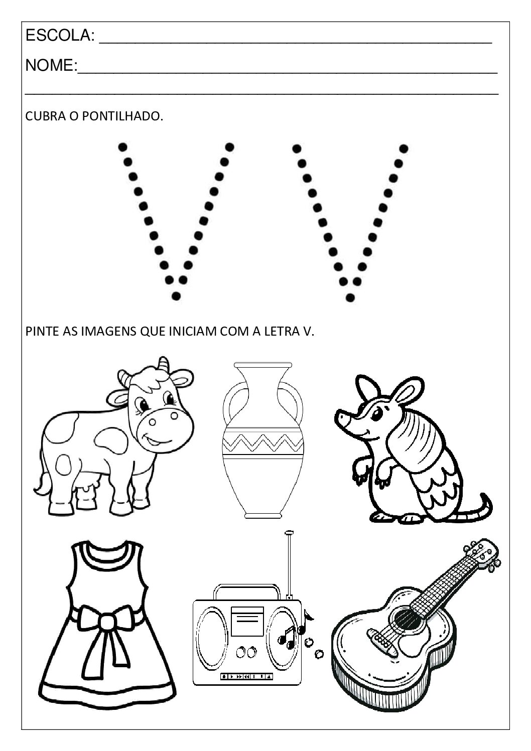 material escolar com a letra v