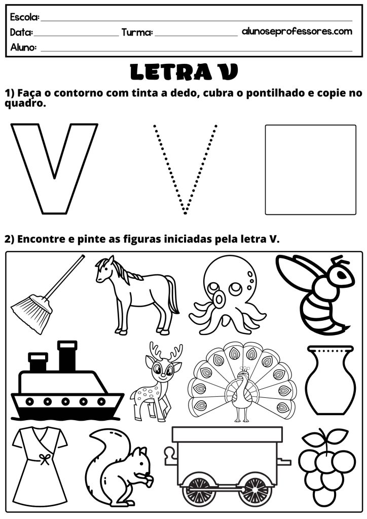 material escolar com a letra v