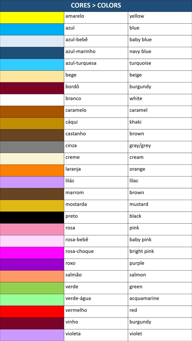 lista de cores com a letra o para adedonha