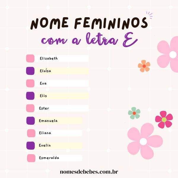 nome para menina com a letra e