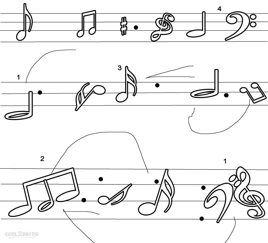 notas musicais para colorir