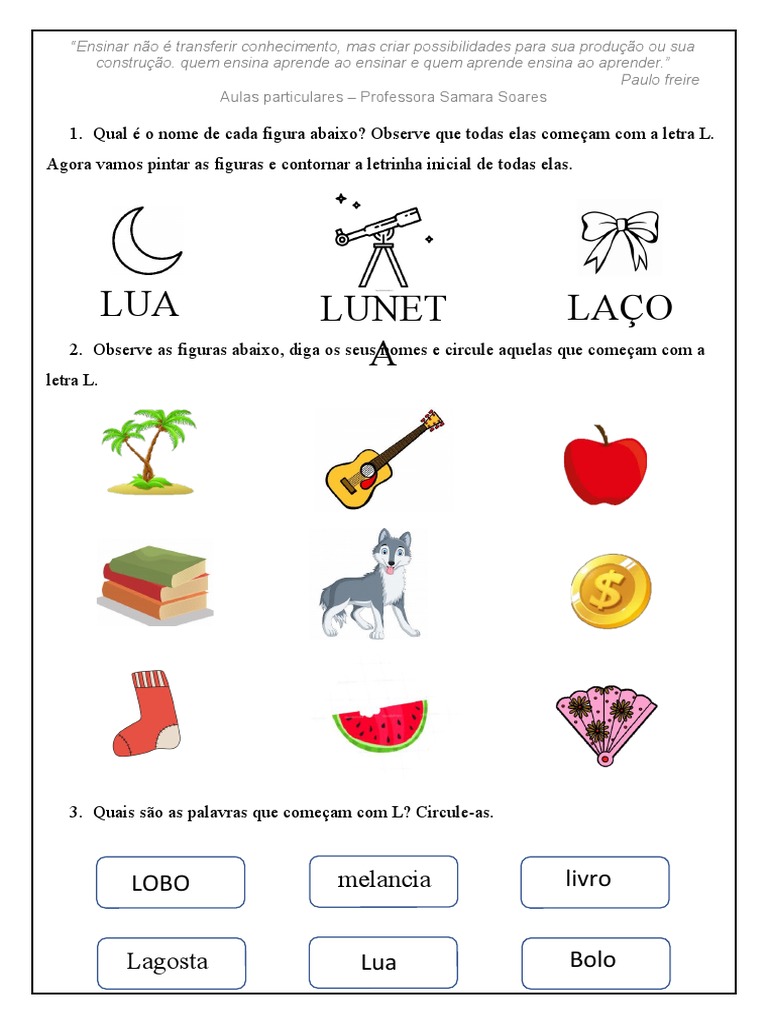 lista de objetos com a letra l